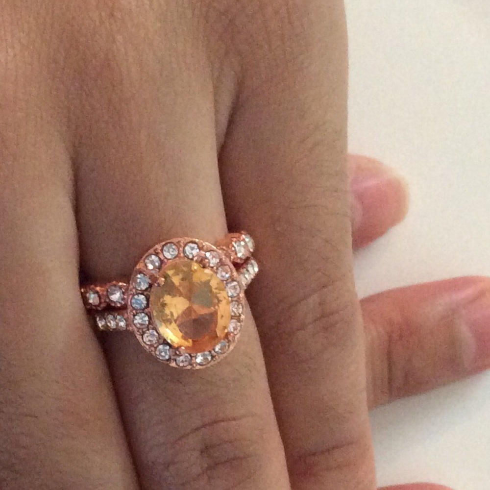 18K Solid Rose Gold Morganite, White Sapphire - Picture 7 of 8